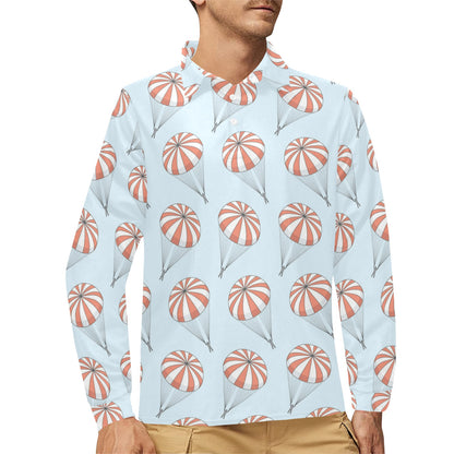 Skydiving Pattern Print Design 01 Long Sleeve Polo Shirt For Men's