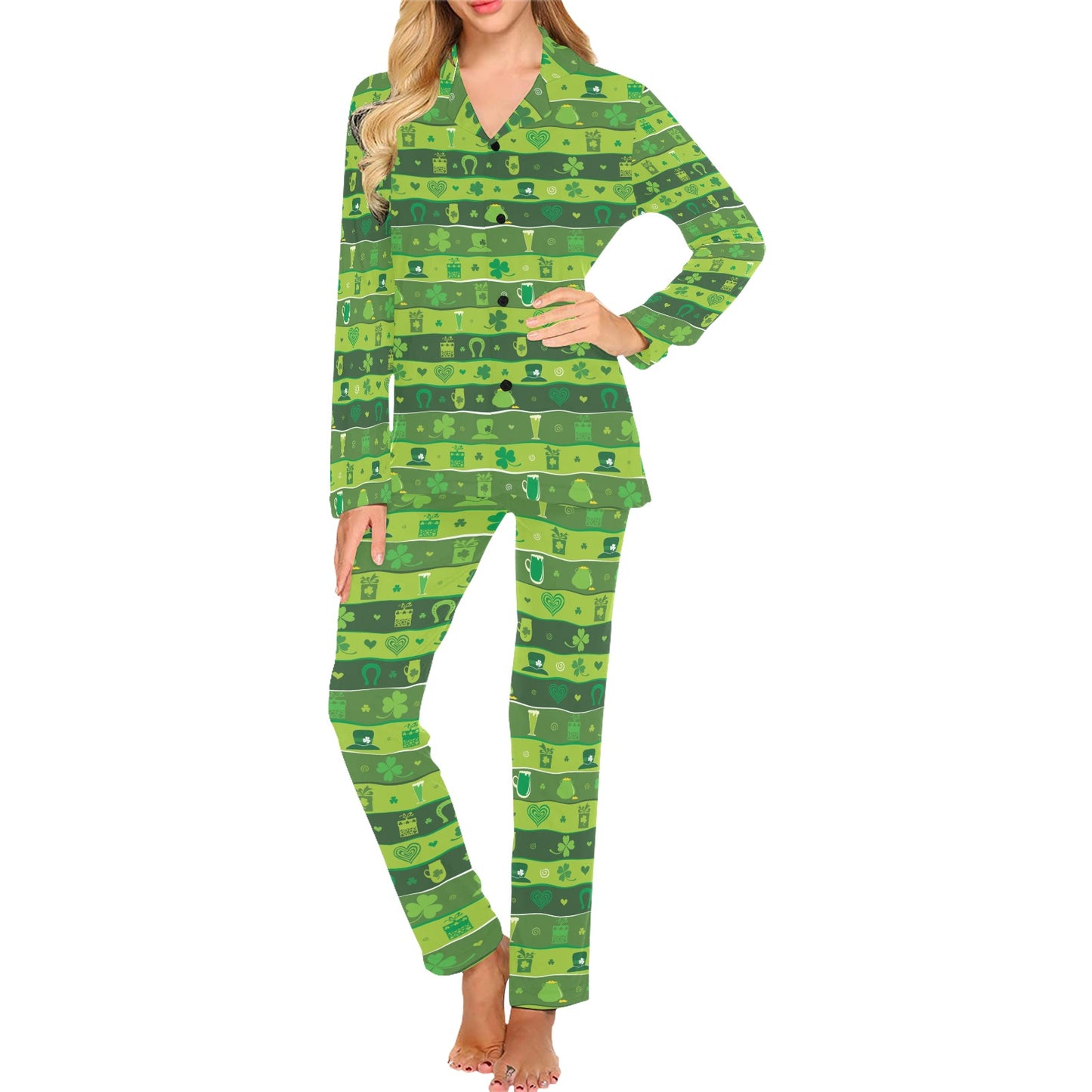 Shamrock Print Design LKS303 Women's Long Pajama Set