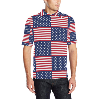Patriotic US Flag Pattern Print Design A03 Men Polo Shirt