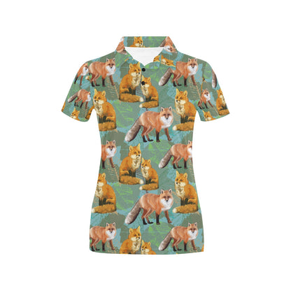 Fox Autumn leaves Themed Women's Polo Shirt