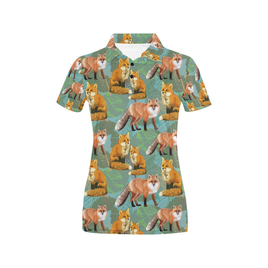 Fox Autumn leaves Themed Women's Polo Shirt