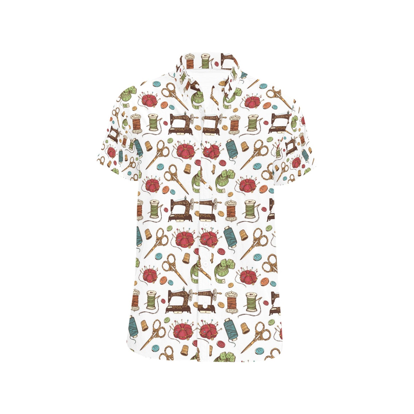 Sewing Equipment Print Design LKS304 Men Short Sleeve Button Up Shirt