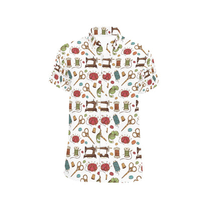 Sewing Equipment Print Design LKS304 Men Short Sleeve Button Up Shirt