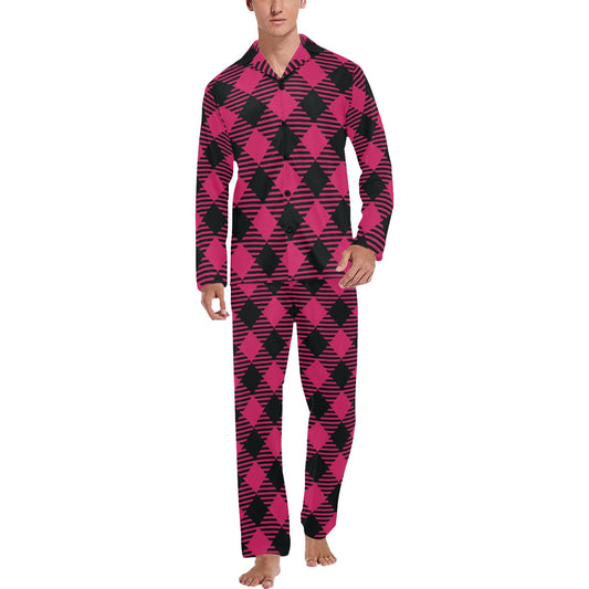 Buffalo check Pink Pattern Print Design 01 Men's Long Pajama Set