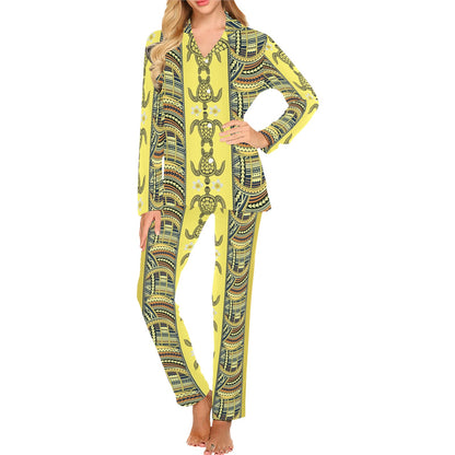 Polynesian Turtle Hawaiian Design Print Women's Long Pajama Set