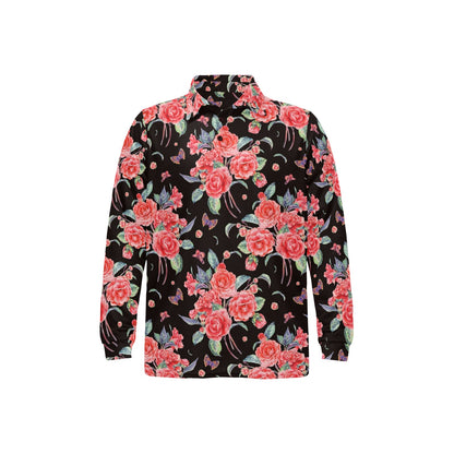 Camellia Pattern Print Design CM03 Long Sleeve Polo Shirt For Men's