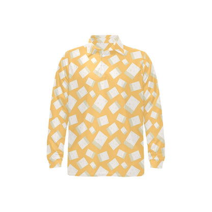 Tofu Print Design LKS302 Long Sleeve Polo Shirt For Men's