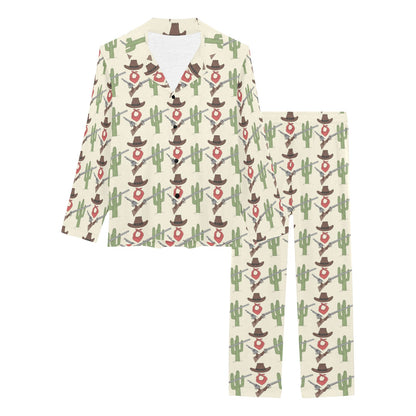 Western Cowboy Print Women's Long Pajama Set