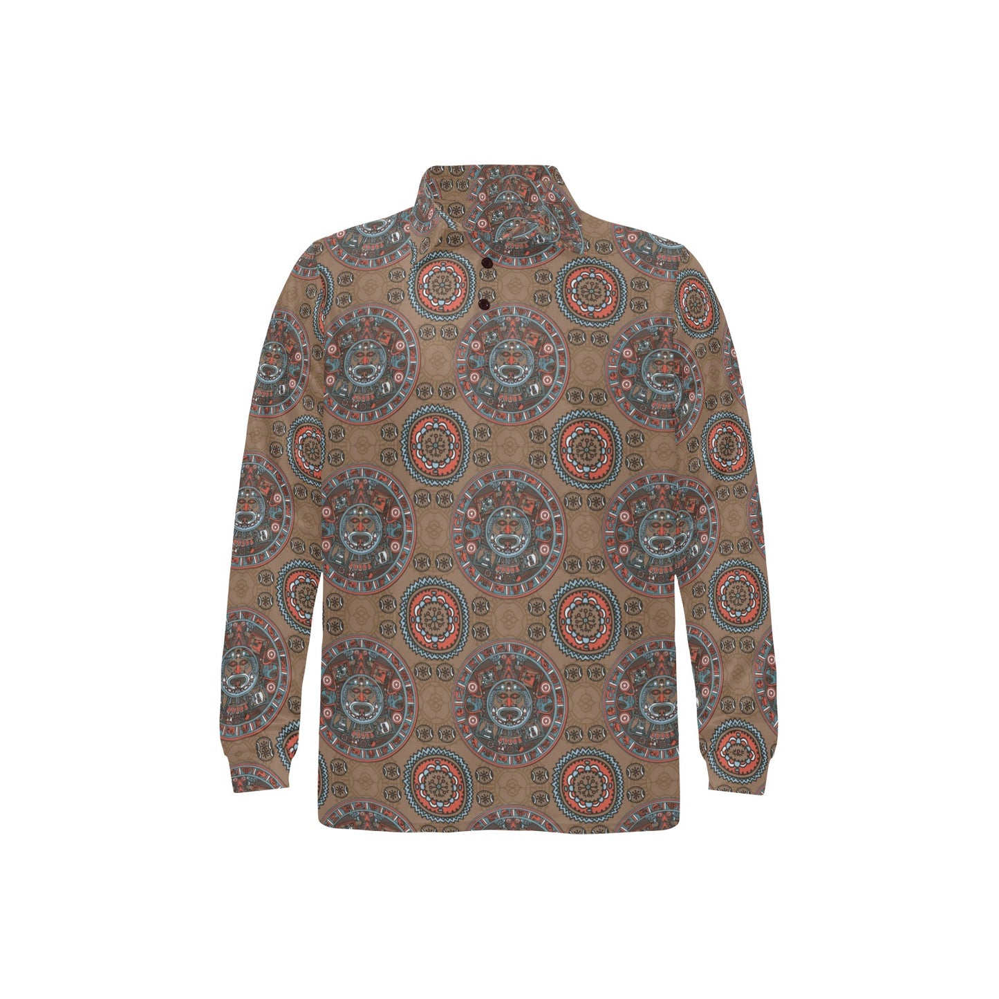 Calendar Aztec Design Print Pattern Long Sleeve Polo Shirt For Men's
