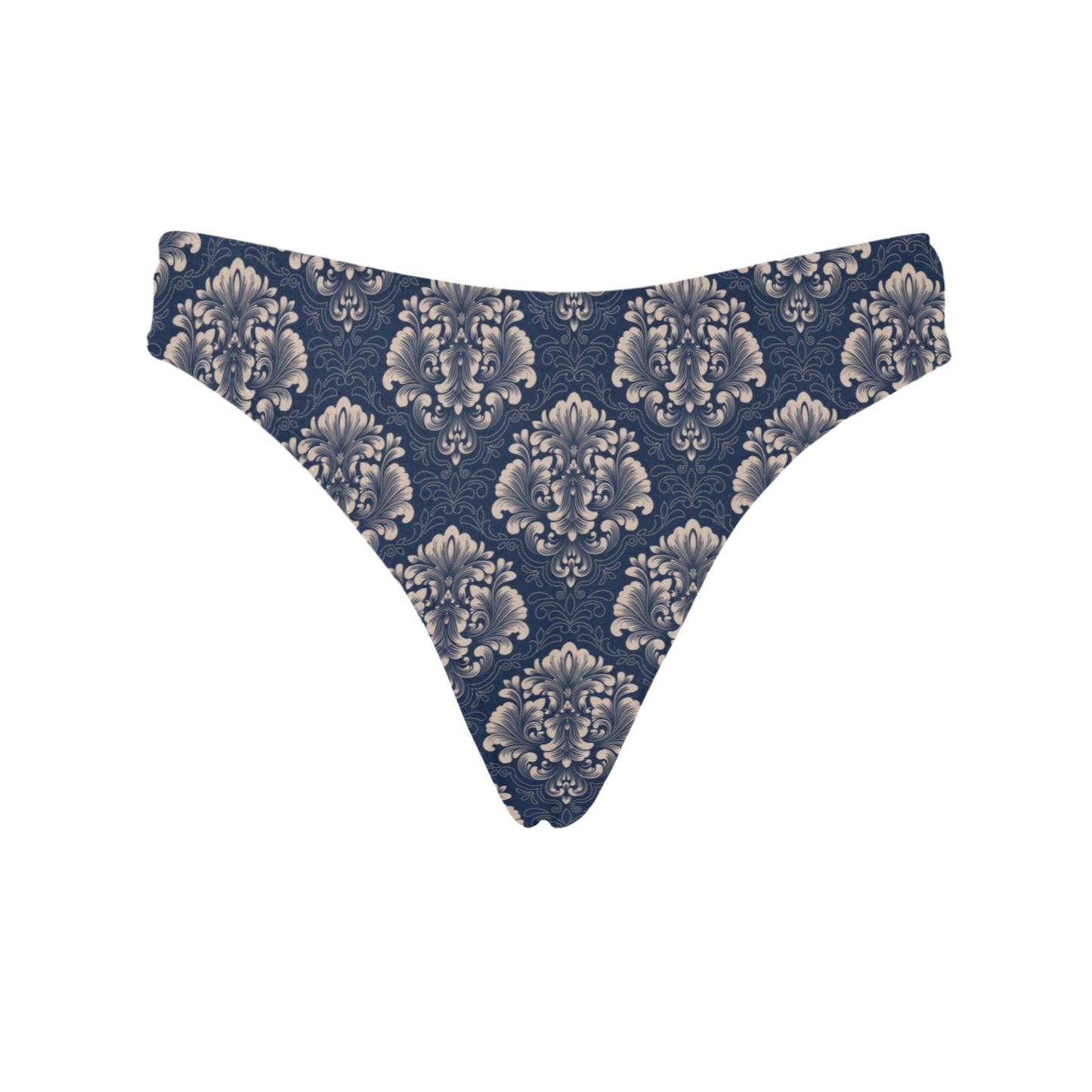Damask Blue Luxury Print Pattern Women's Thongs