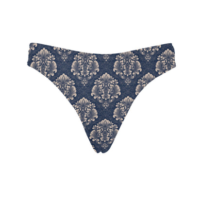 Damask Blue Luxury Print Pattern Women's Thongs