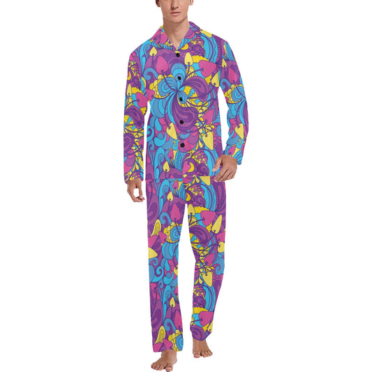 Psychedelic Mushroom Pattern Print Design A03 Men's Long Pajama Set
