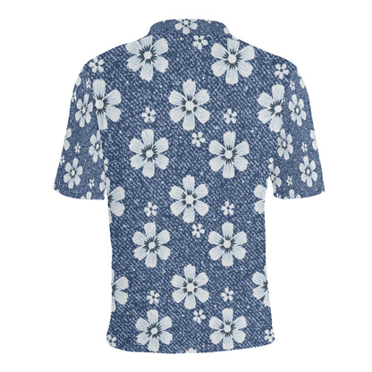 Jean Flower Pattern Print Design 03 Men Polo Shirt