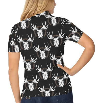 Moose Pattern Print Design 02 Women's Polo Shirt