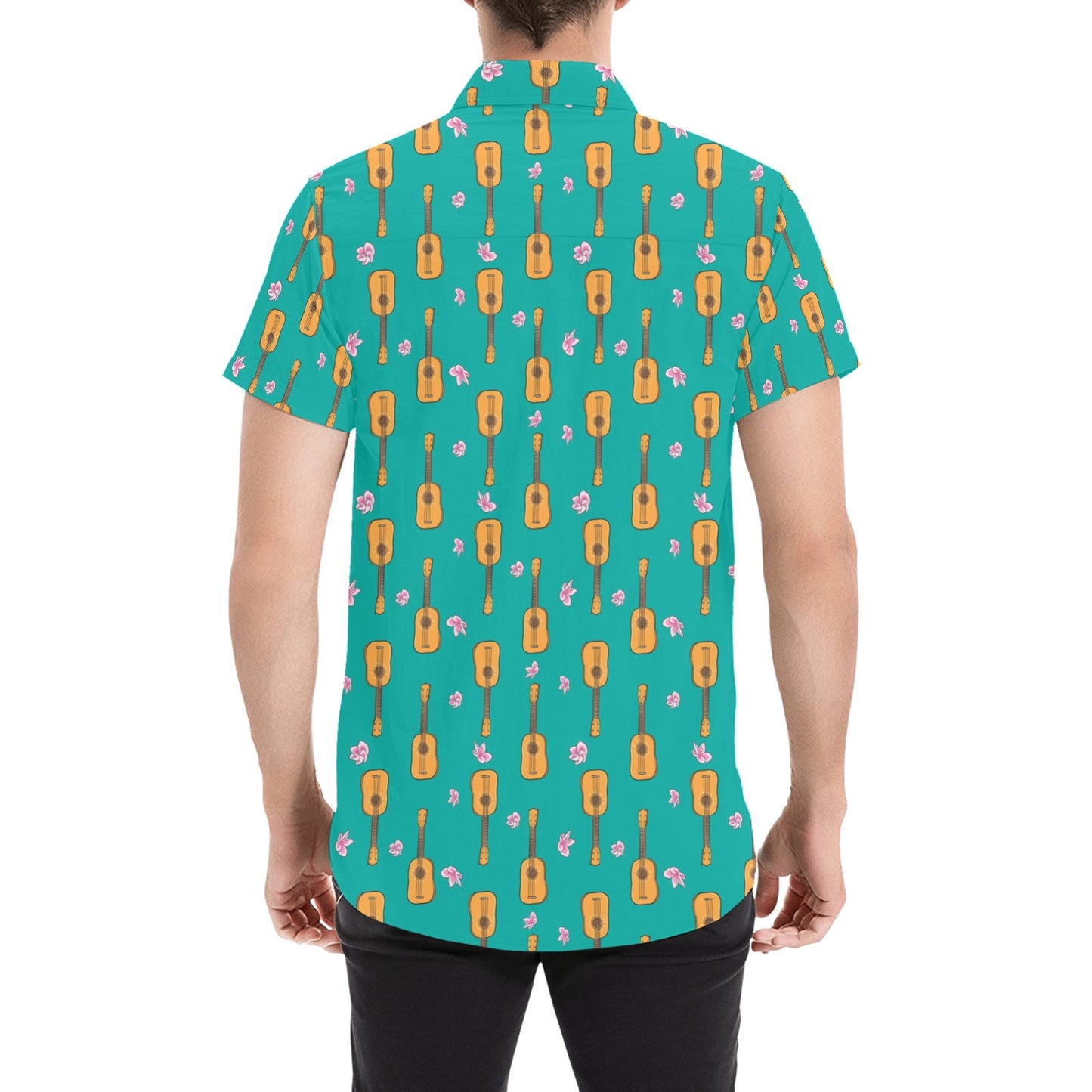 Ukulele Print Design LKS403 Men Short Sleeve Button Up Shirt