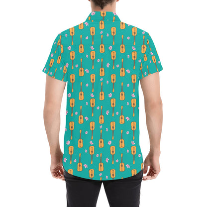 Ukulele Print Design LKS403 Men Short Sleeve Button Up Shirt