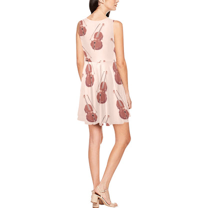 Cello Pattern Print Design 03 Sleeveless Dress