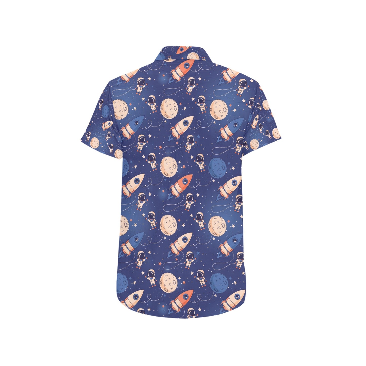Space Astronaut Rocket Print Design LKS304 Men Short Sleeve Button Up Shirt