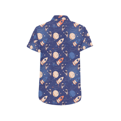 Space Astronaut Rocket Print Design LKS304 Men Short Sleeve Button Up Shirt