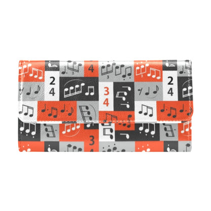 Music Note Design Themed Print Women's Trifold Wallet