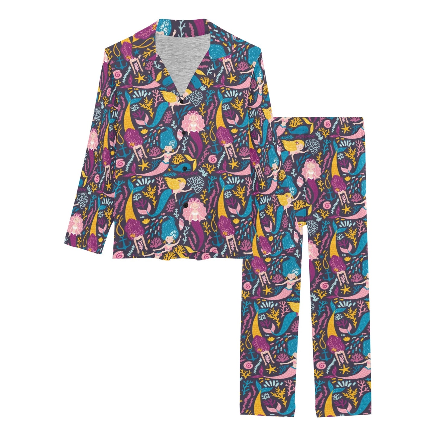 Mermaid Pattern Print Design 08 Women's Long Pajama Set