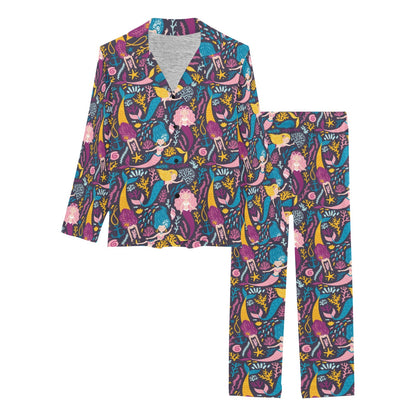 Mermaid Pattern Print Design 08 Women's Long Pajama Set
