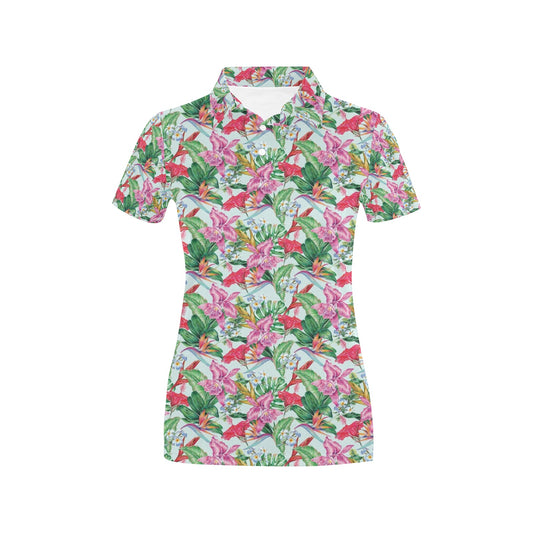 Tropical Flower Print Design LKS304 Women's Polo Shirt