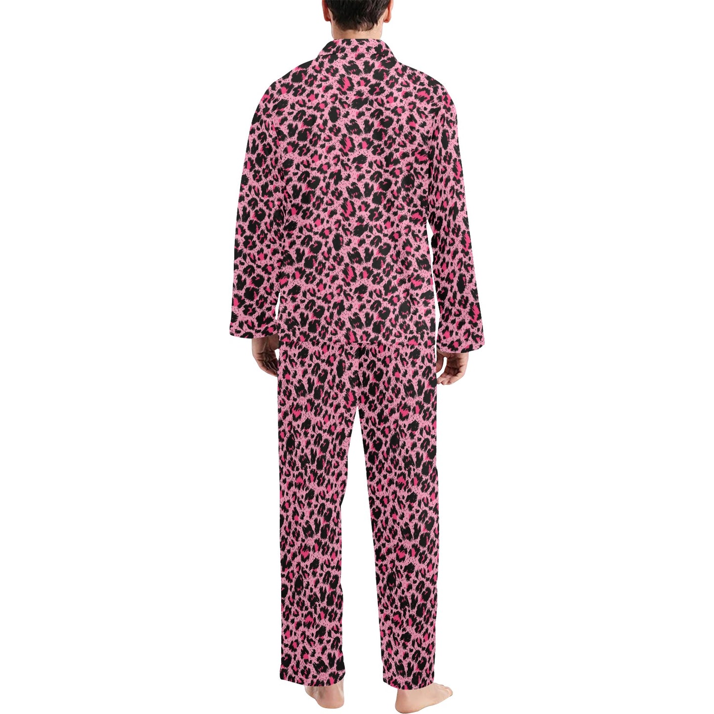 Cheetah Pink Pattern Print Design 01 Men's Long Pajama Set