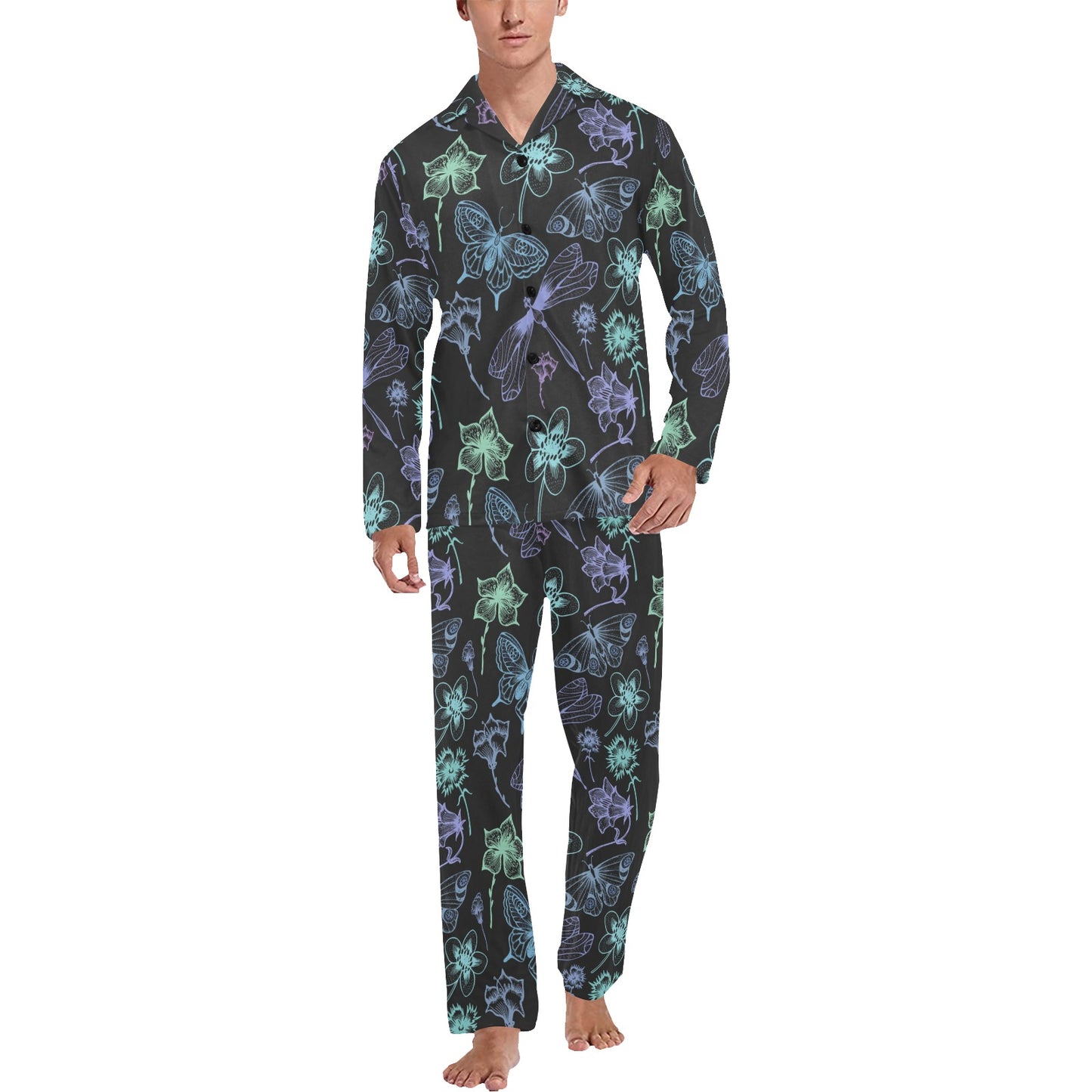 Butterfly Dragonfly Men's Long Pajama Set