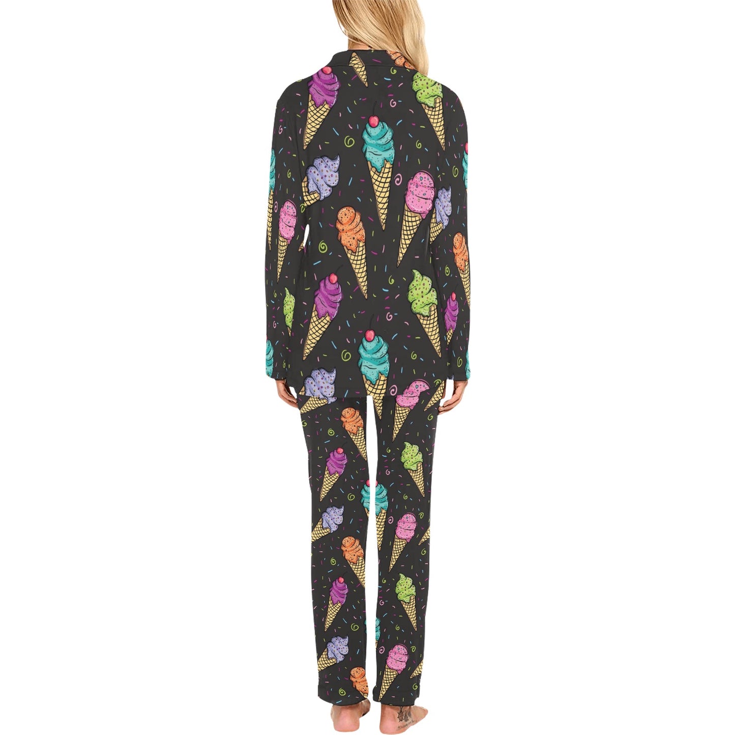 Ice Cream Pattern Print Design IC06 Women's Long Pajama Set