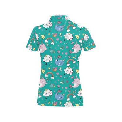 Narwhal Pattern Print Design 04 Women's Polo Shirt