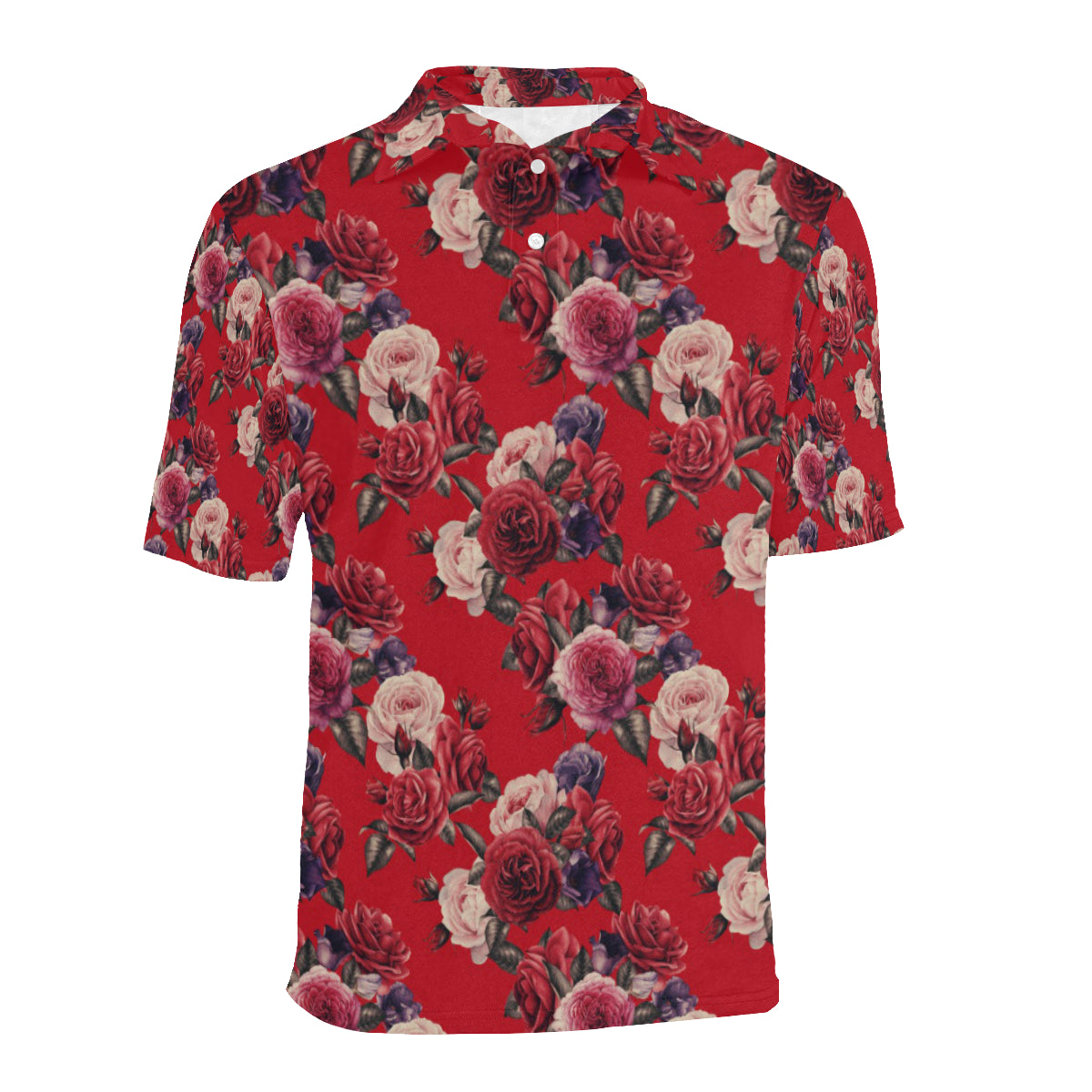 Rose Red Pattern Print Design RO07 Men Polo Shirt