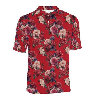 Rose Red Pattern Print Design RO07 Men Polo Shirt