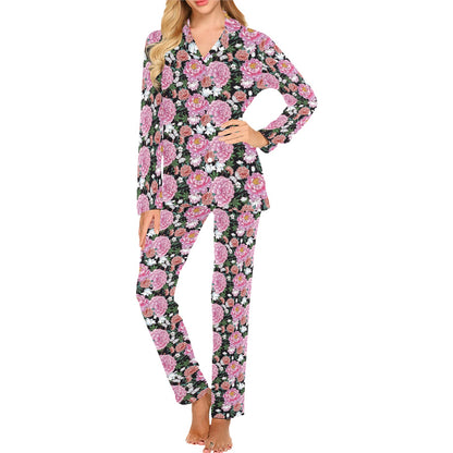 Dahlia Pattern Print Design 02 Women's Long Pajama Set