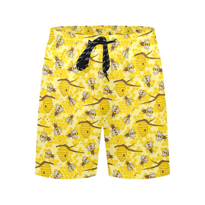 Bee With Honeycomb Print Design LKS302 Men's Swim Trunks Beach Shorts