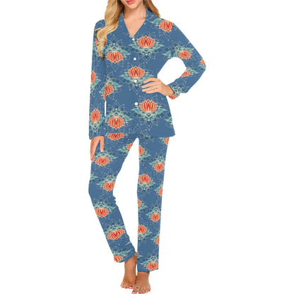 lotus Boho Pattern Print Design LO07 Women's Long Pajama Set