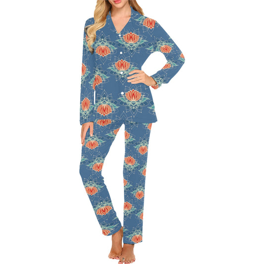 lotus Boho Pattern Print Design LO07 Women's Long Pajama Set