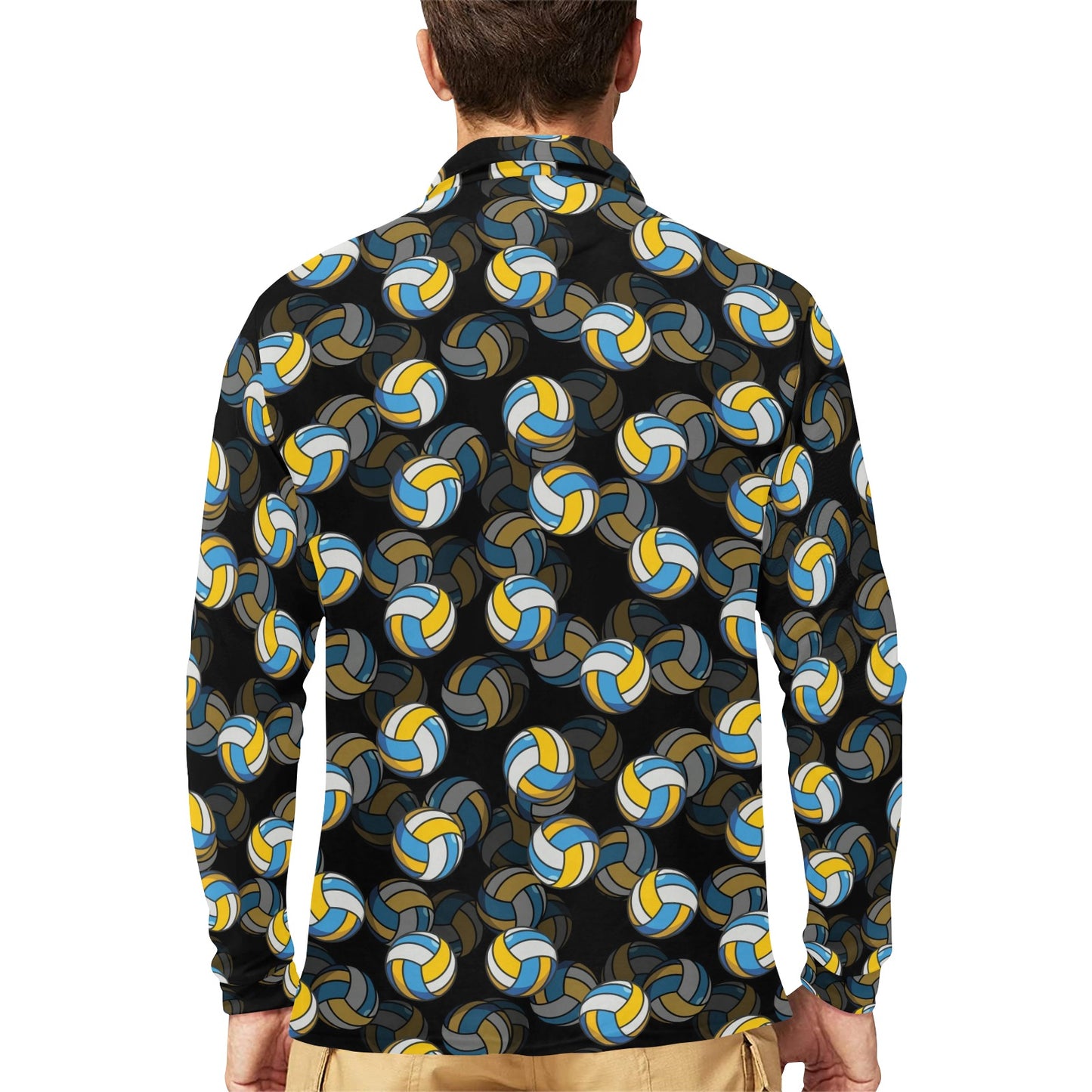 Volleyball Print Design LKS302 Long Sleeve Polo Shirt For Men's