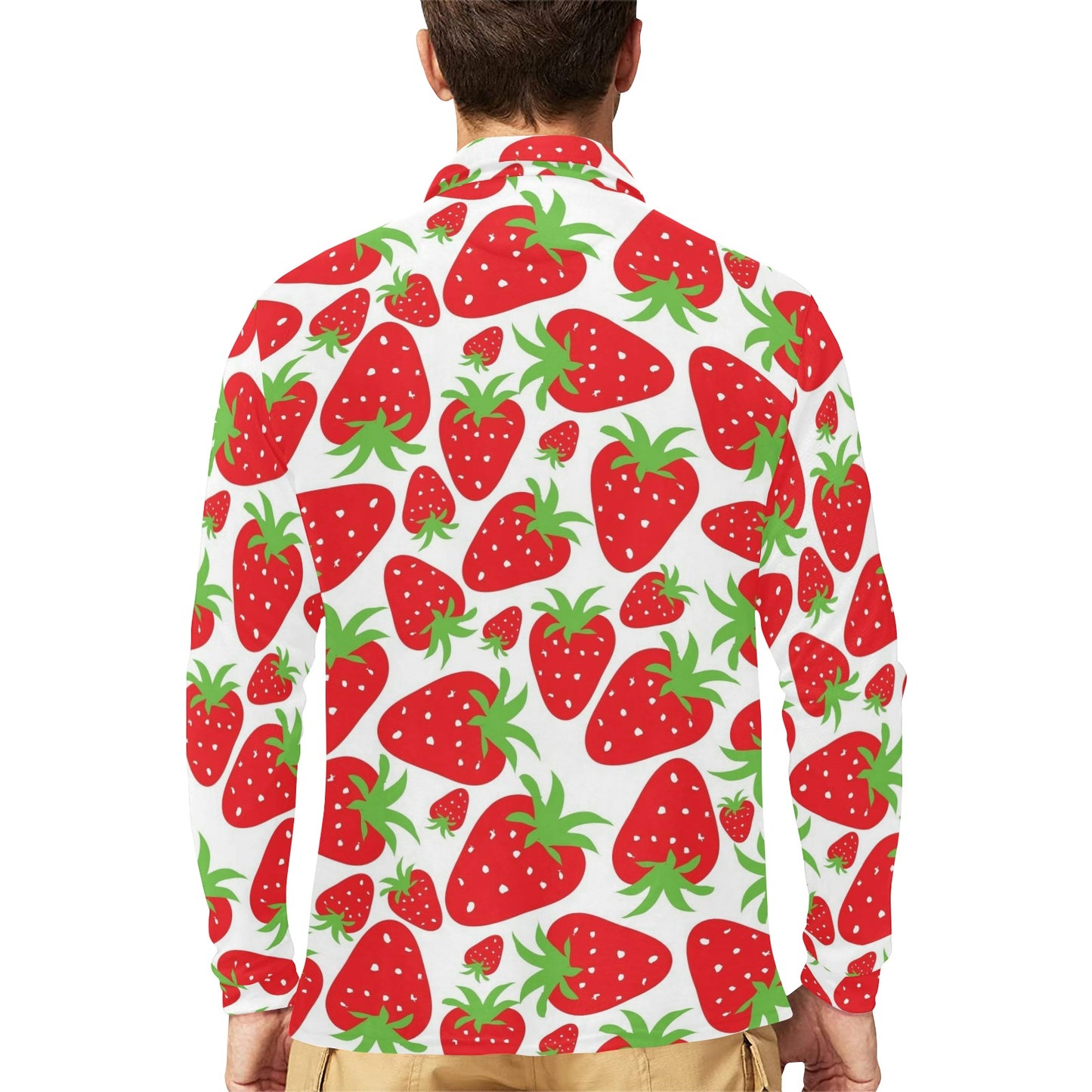 Strawberry Pattern Print Design SB01 Long Sleeve Polo Shirt For Men's