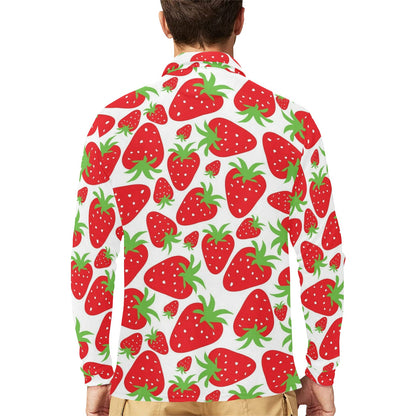 Strawberry Pattern Print Design SB01 Long Sleeve Polo Shirt For Men's