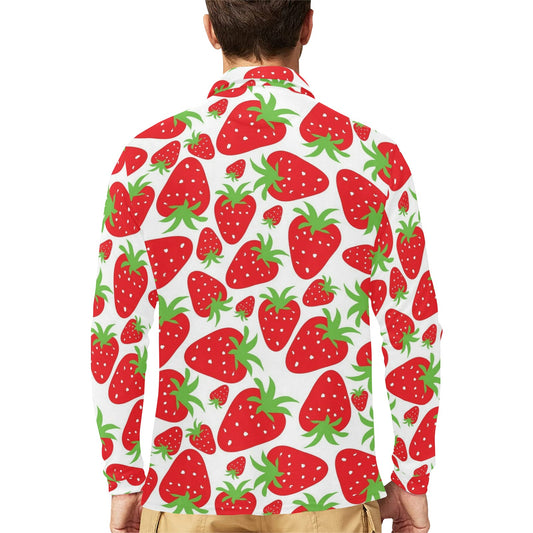 Strawberry Pattern Print Design SB01 Long Sleeve Polo Shirt For Men's