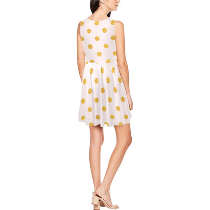Polka Dot Gold Pink Pattern Print Design 01 Sleeveless Dress