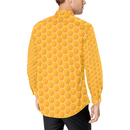 Honey Bee Honeycomb Print Design LKS3011 Men's Long Sleeve Dress Shirt