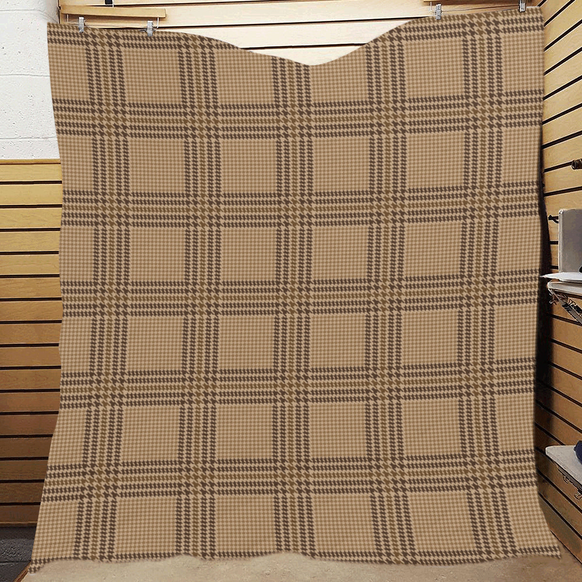 Houndstooth Brown Pattern Print Design 04 Premium Quilt