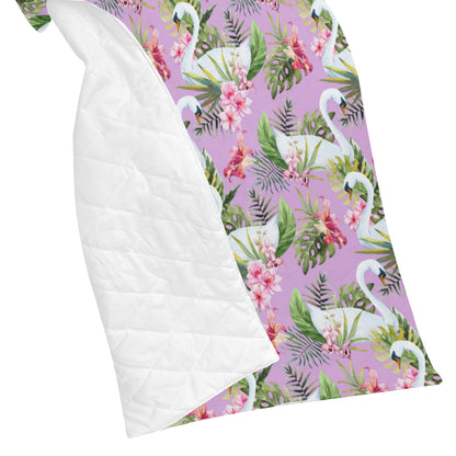 Swan with Flower Pattern Print Design 01 Premium Quilt