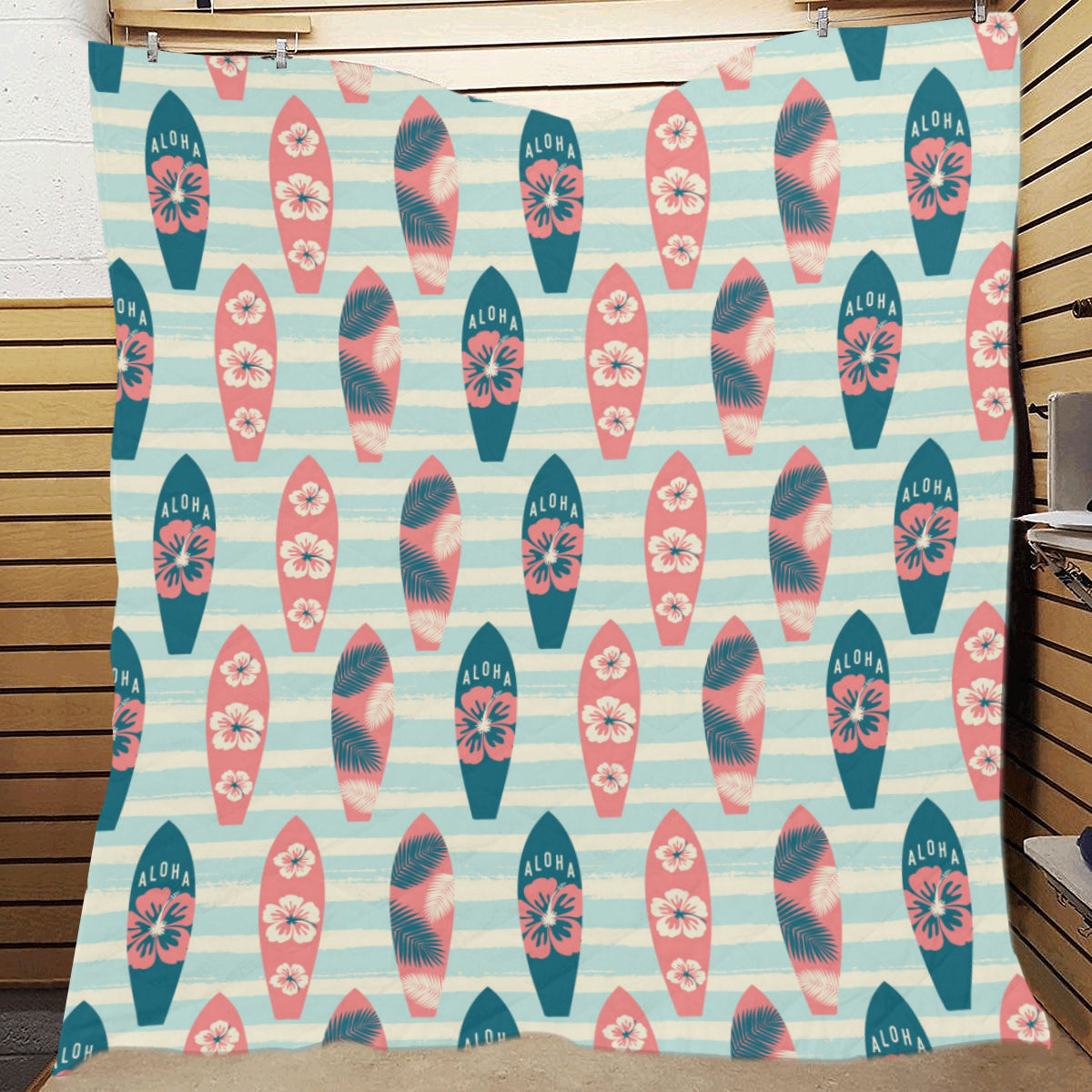 Aloha Hawaii Surfboard Pattern Print Design 02 Premium Quilt