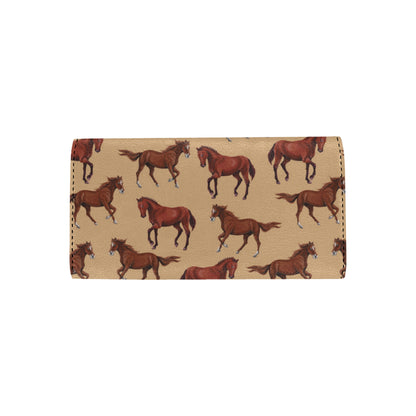 Brown Horse Print Pattern Women's Trifold Wallet