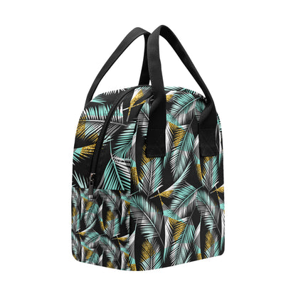 Gold Glitter Cyan Tropical Palm Leaves Insulated Lunch Bag