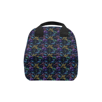 Dragonfly With Floral Print Pattern Insulated Lunch Bag