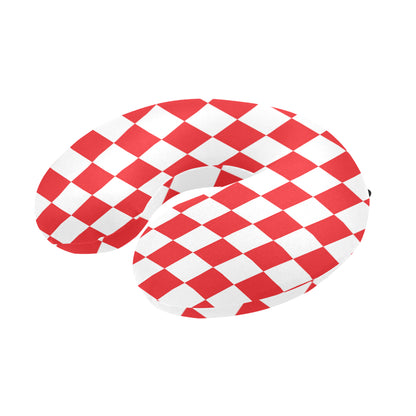 Checkered Red Pattern Print Design 04 U-Shaped Travel Neck Pillow